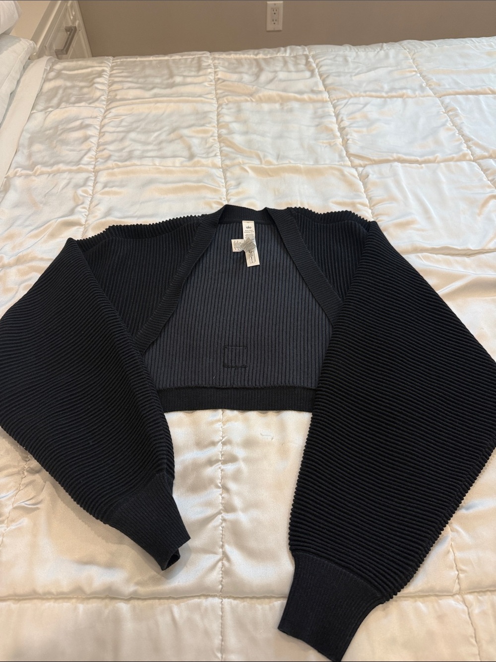 ALO Yoga Black Cropped Ribbed Bolero Shrug